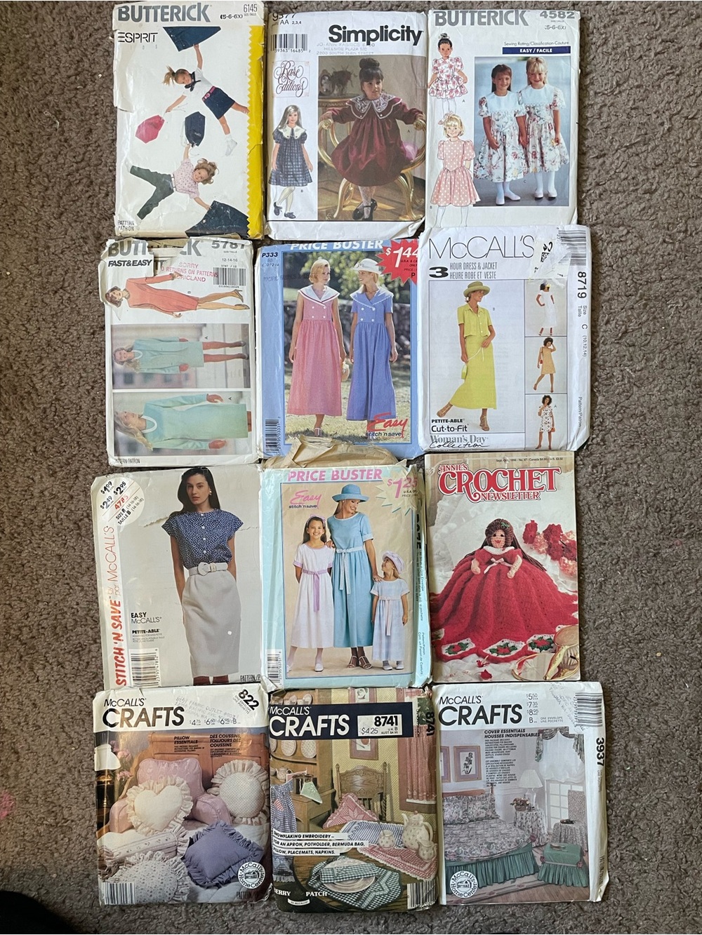 12 Vintage Sewing Pattern McCalls 8741, 822, 3937, P375, Butterick 6145+ 1988-98